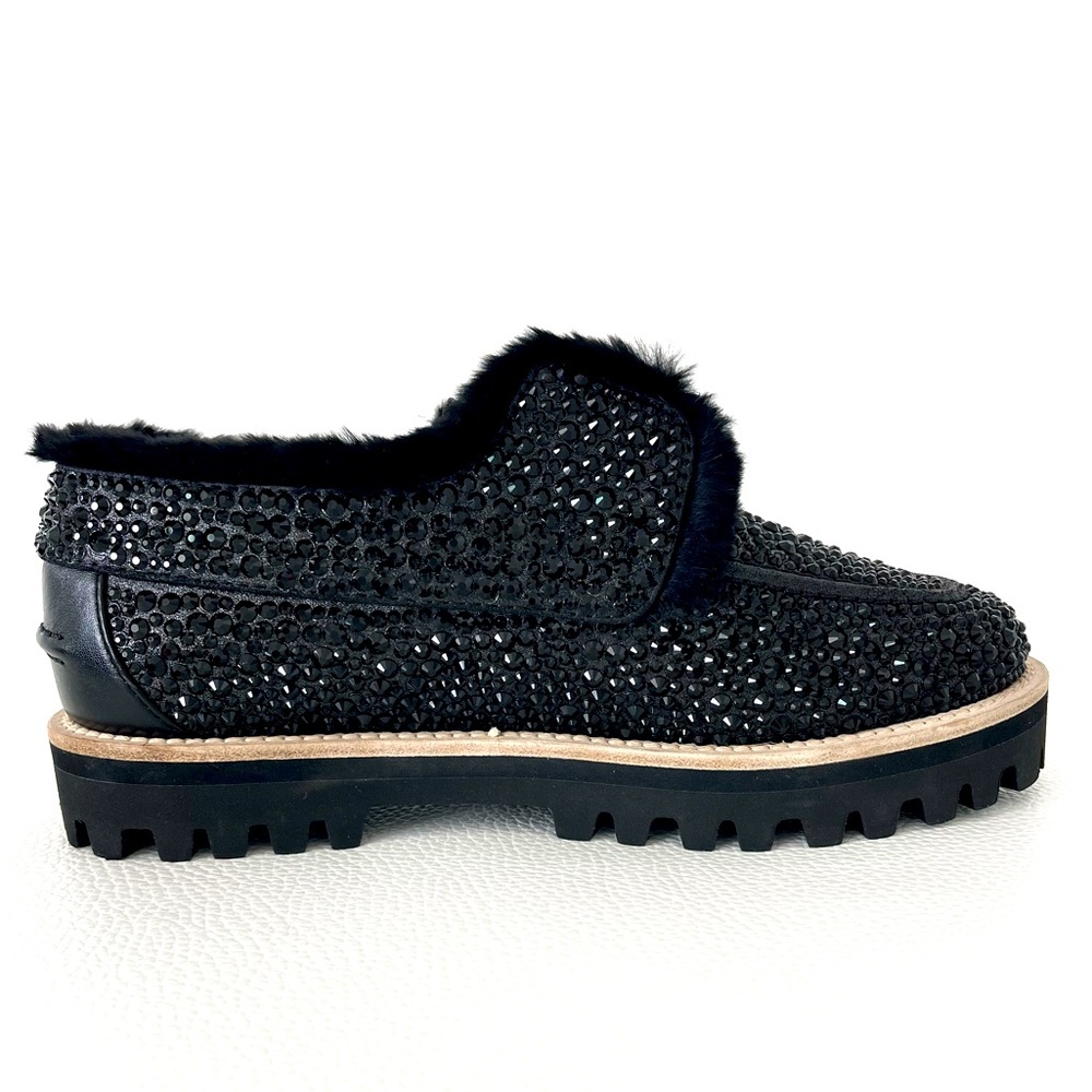 Black crystals embellished sneakers, hand made in Italy.